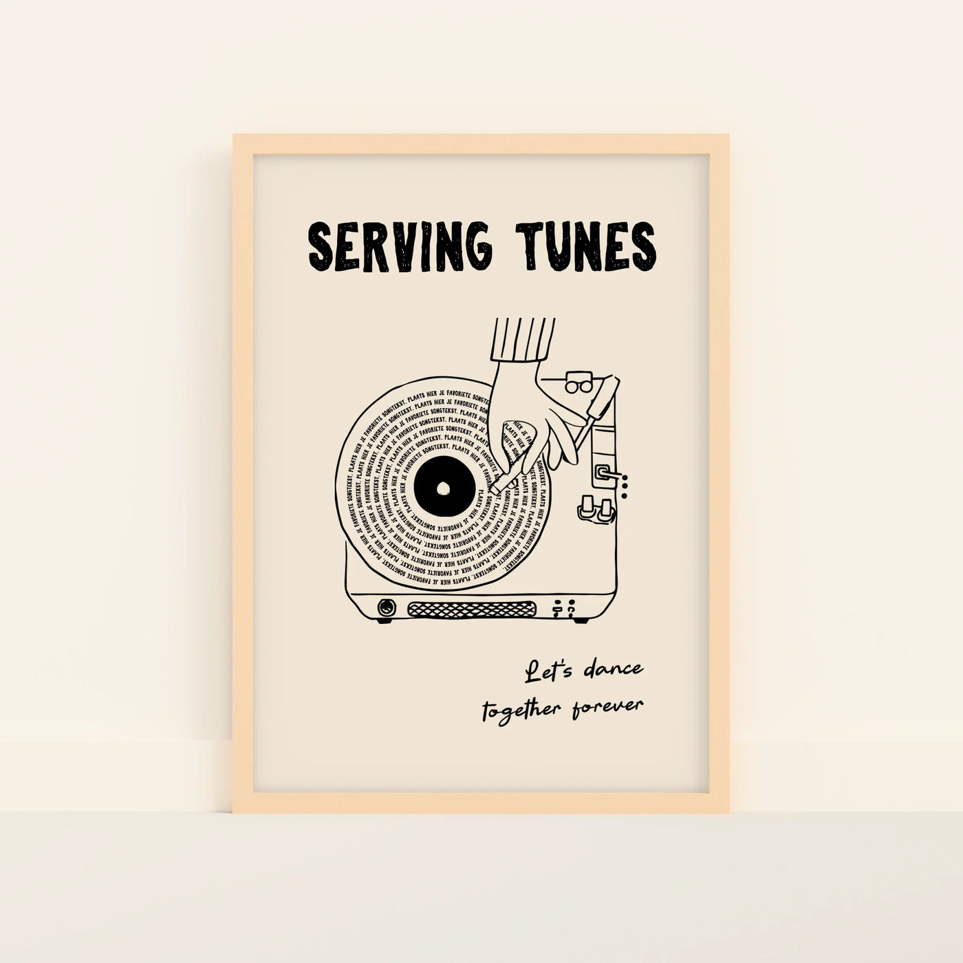 Retro Vinylplaat Poster met Illustratie en Songtekst