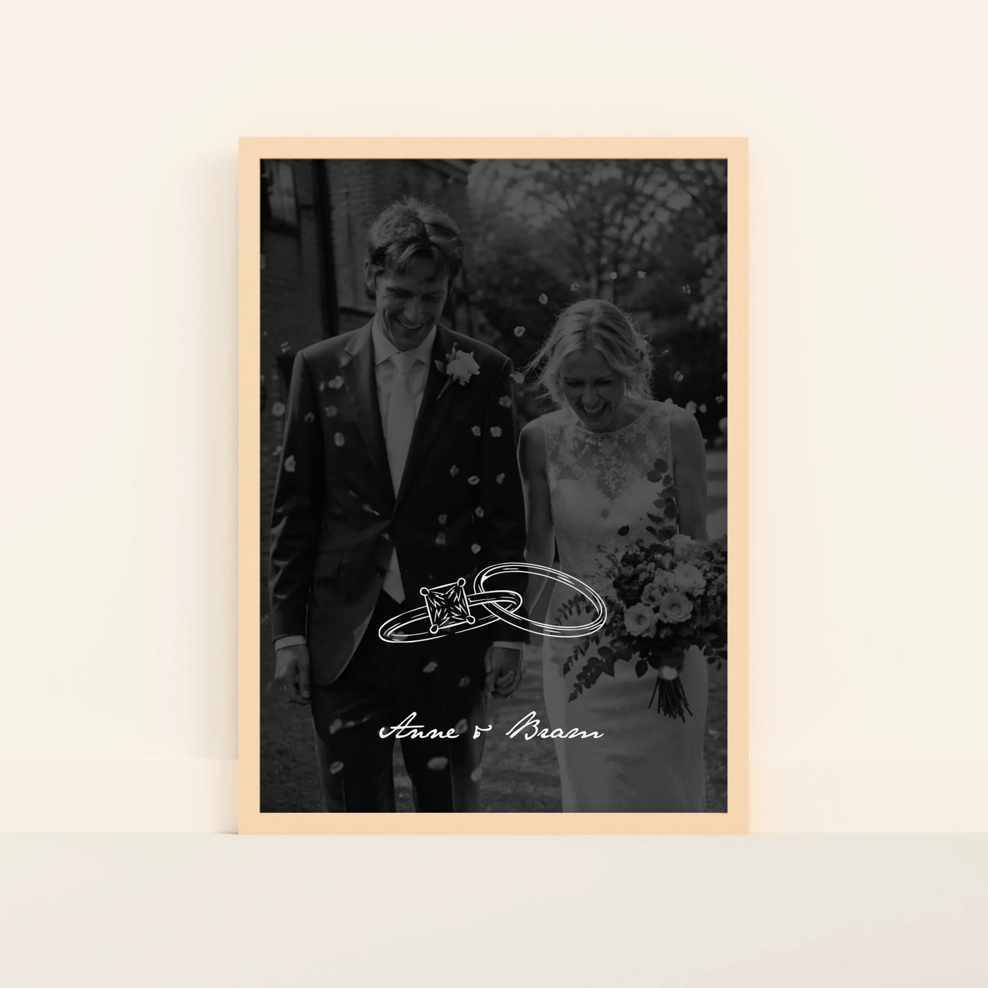 Voor Altijd Poster Zwart Wit Trouwfoto met Ringen en Naam