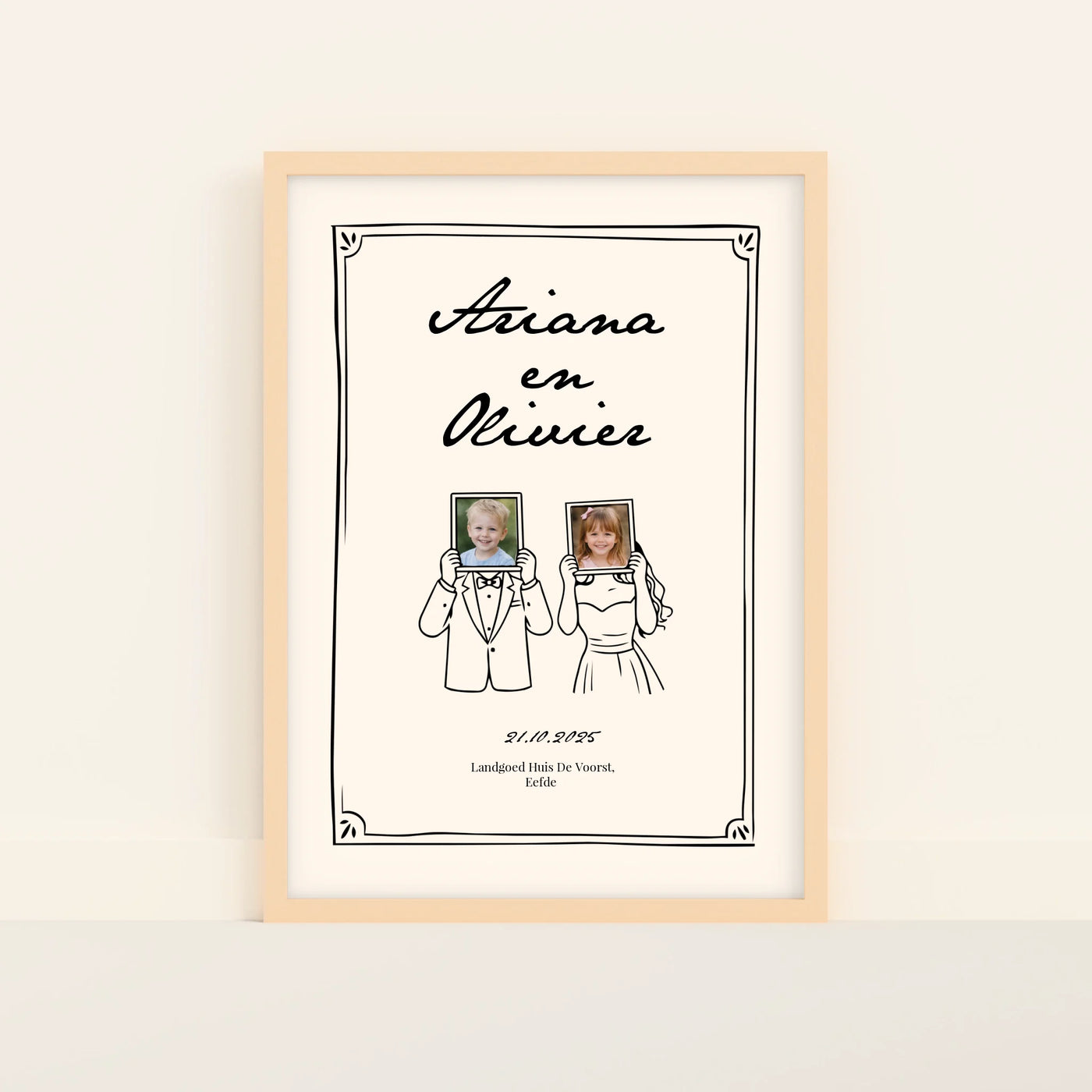 Bruiloft Kinderfoto’s Poster met Naam en Datum