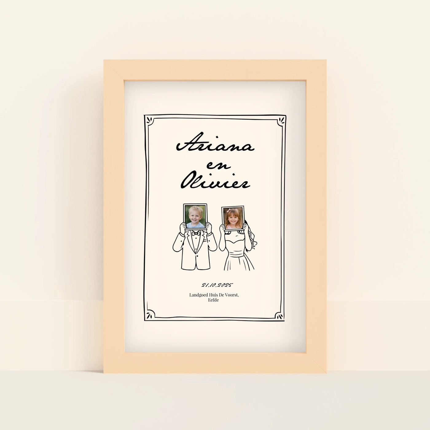 Bruiloft Kinderfoto’s Poster met Naam en Datum