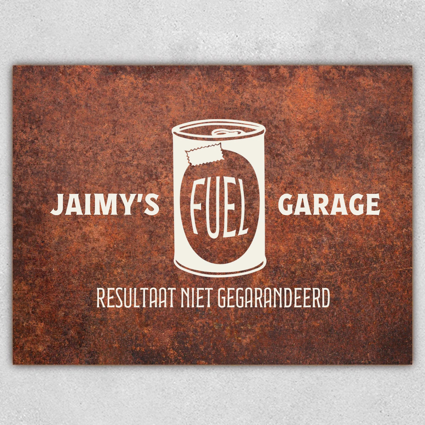 Fuel Garage Bord met Naam, Achtergrond en Tekst