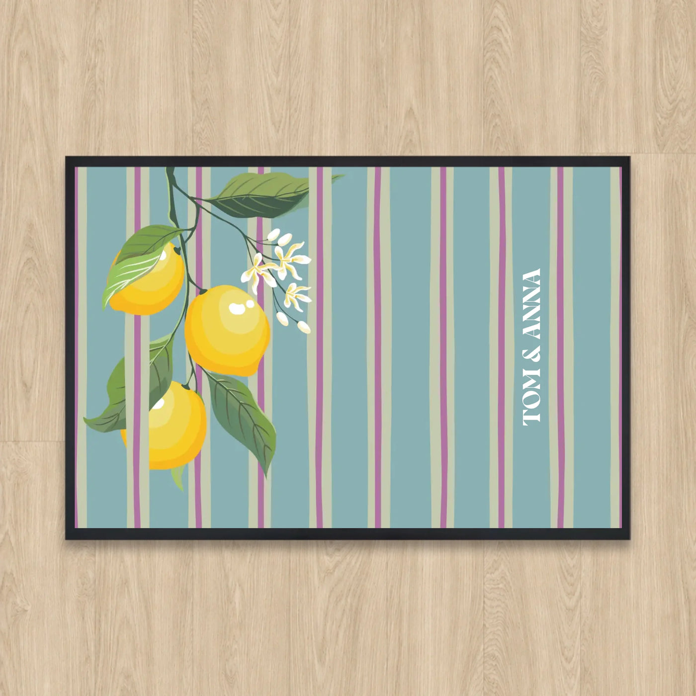 Standaard Citrus Stripe Deurmat (Droogloopmat) Citroenillustratie en Kleurrijke Strepen