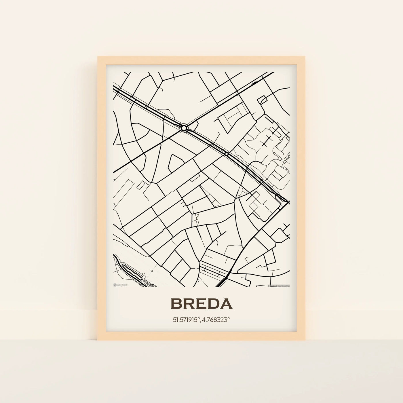 Stadskaart Minimaal Poster met Plaatsnaam en Coördinaten