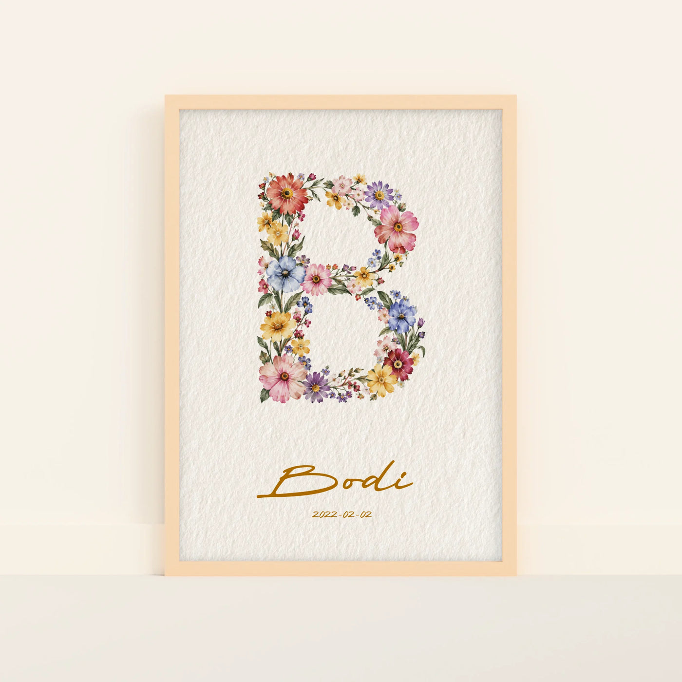 Floral Letters Poster met Naam, Initiaal en Datum