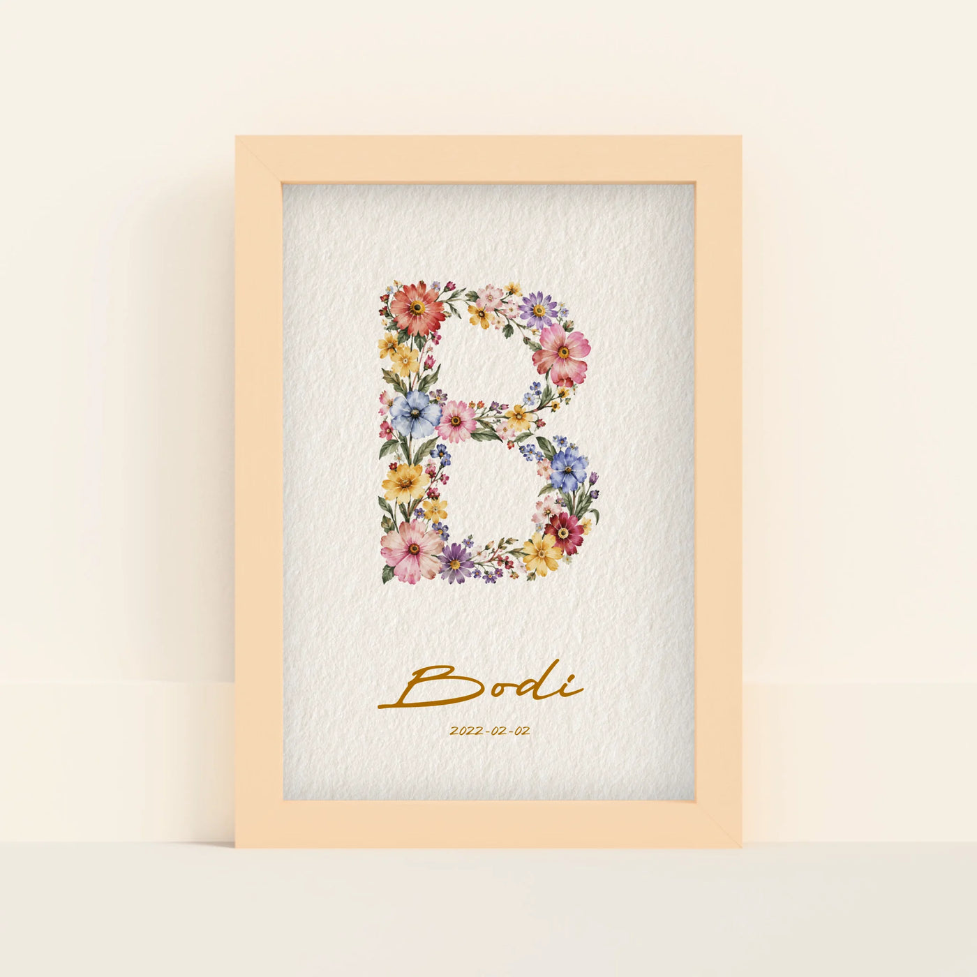 Floral Letters Poster met Naam, Initiaal en Datum